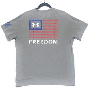 Freedom Under Armour T-Shirt Men's Size Large Loose Fit Short Sleeve Gray